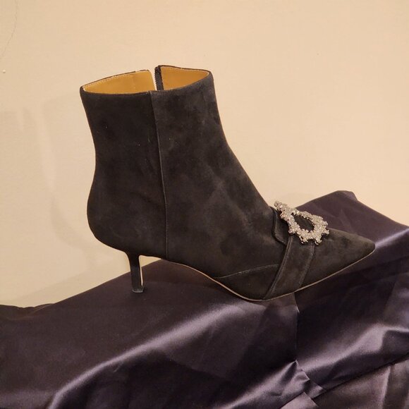 Brand New US 9 TORY BURCH Black Suede Bootie Crystal Buckle - Picture 4 of 15